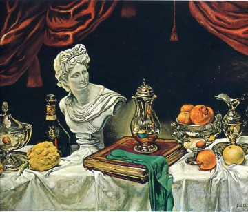 ジョルジョ・デ・キリコ Painting - 銀器のある静物画 1962年 ジョルジョ・デ・キリコ 形而上学的シュルレアリスム